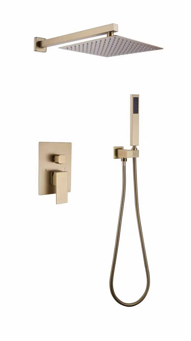 MaxxiBath MB-Gold Shower Head with a 10-inch rainfall design and handheld attachment in an elegant gold finish